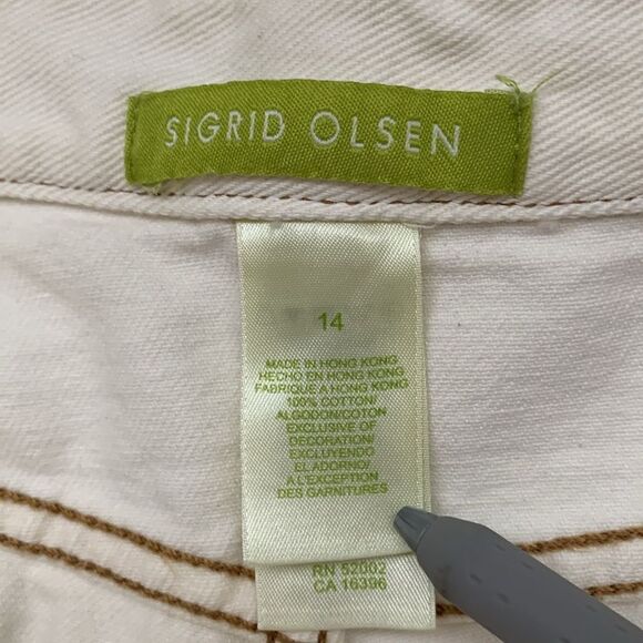 Sigrid Olsen Cotton Cream Two-Piece Suit Jacket Pants Embroidered Size L/14 - Picture 3 of 16